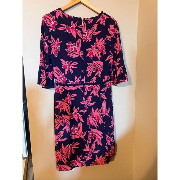 Draper James Women's 8 Flared Elbow Sleeve Shift Dress Navy Pink Preppy Coastal - Picture 7 of 12